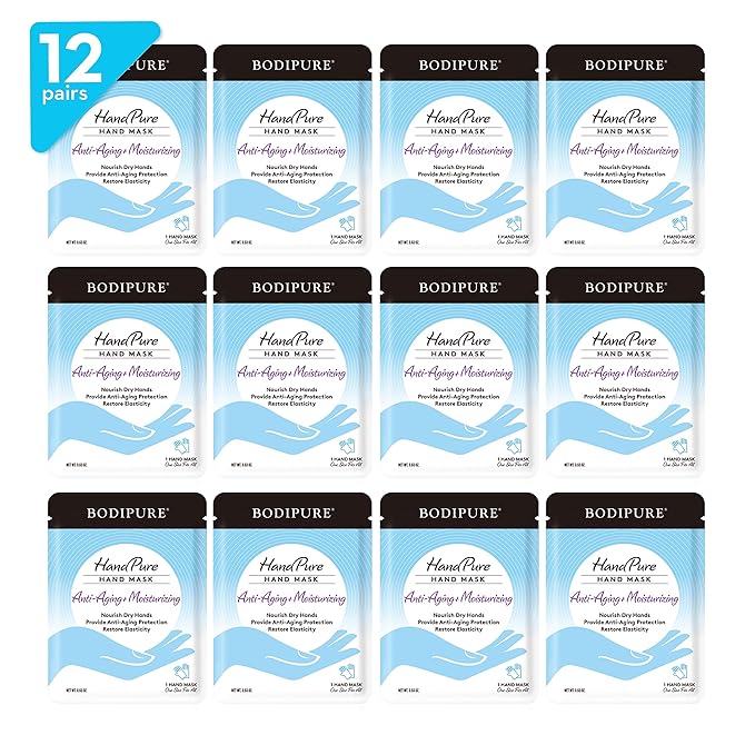 HandPure Hand Repair & Anti-Aging Hand Mask – 20-Minute Moisturizing Gloves for Dry, Cracked Hands, Softens Cuticles, Paraben-Free, With Natural Botanical Ingredients (12 Packs)