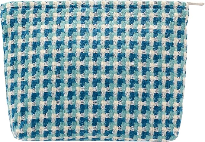 Makeup Bags for Purse Zipper Cosmetic Pouch Large Travel Canvas Make Up Organizer Tool Pouch for Women and Girls,Grid Green