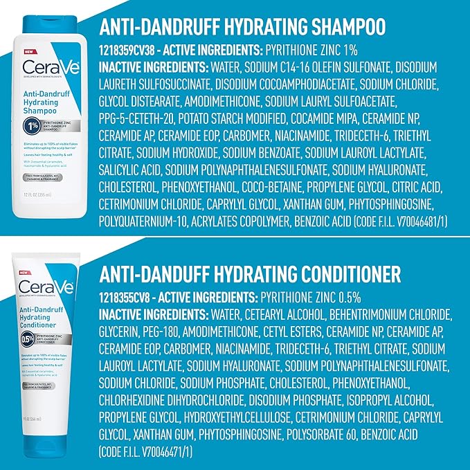 CeraVe Hydrating Anti Dandruff Shampoo and Conditioner Set, Pyrithione Zinc Dandruff Treatment With Ceramides, Hyaluronic Acid & Niacinamide, Helps Elimanate Flakes & Reduce Itchy Scalp