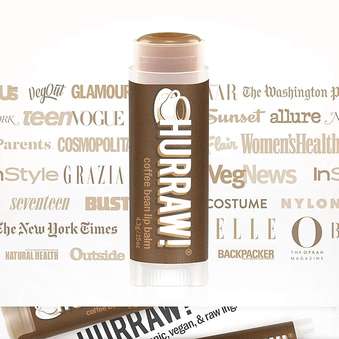 Hurraw! Coffee Bean Lip Balm, 3 Pack: Organic, Certified Vegan, Cruelty and Gluten Free. Non-GMO, 100% Natural Ingredients. Bee, Shea, Soy and Palm Free. Made in USA