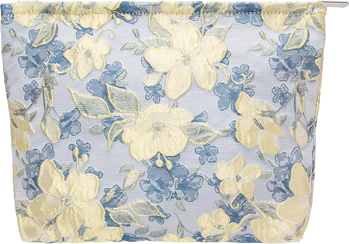 PAZIMIIK Makeup Bag Large Cotton Zipper Pouch for Purse Travel Canvas Make Up Organizer for Women Cosmetic,Brocade Blue