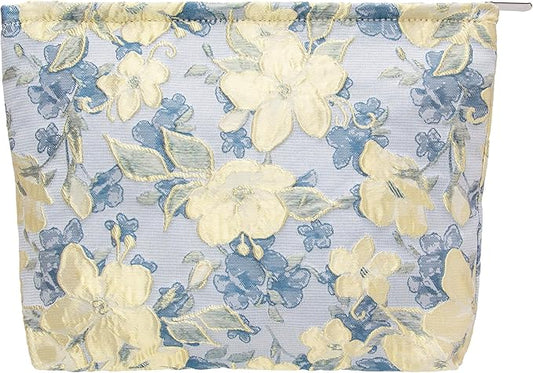 PAZIMIIK Makeup Bag Large Cotton Zipper Pouch for Purse Travel Canvas Make Up Organizer for Women Cosmetic,Brocade Blue