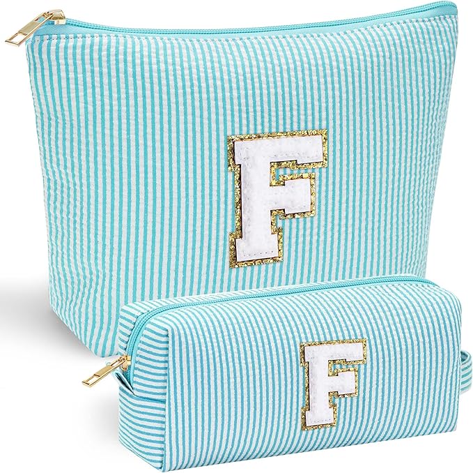 YOOLIFE Birthday Gifts for Women Girls - Large Initial Cute Makeup Bag Make Up Bag Cosmetic Bag Travel Toiletry Bag for Women Birthday Gifts for Women Girlfriend Makeup Storage Bag F