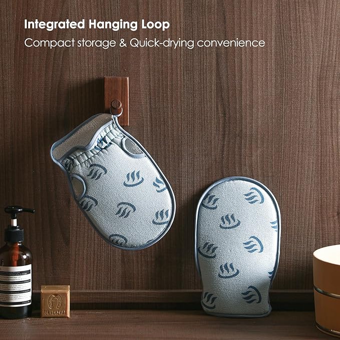 SHIMOYAMA Bath Mitten, Body Exfoliating Gloves, 2 Pack, Thick & Soft Bath Scrub Mitt, Gentle Dead Skin Remover