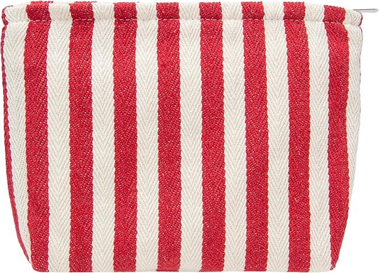 PAZIMIIK Makeup Bag Large Cotton Zipper Pouch for Purse Travel Canvas Make Up Organizer for Women Cosmetic,Stripe Red
