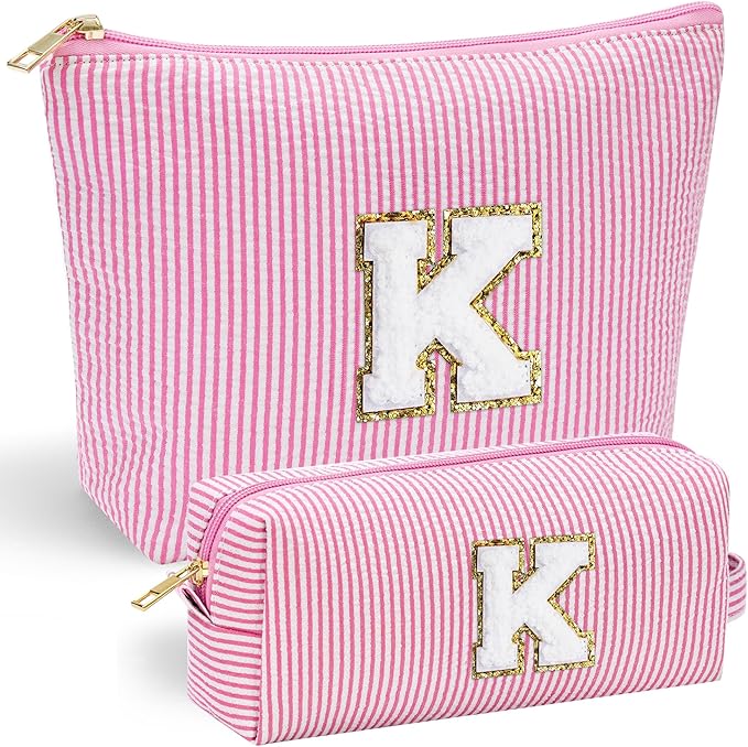 YOOLIFE Birthday Gifts for 3 4 5 6 7 8 9 10 11 12 13 Year Old Girls - Personalized Cute Pink Initial Birthday Gifts for Kids Makeup Bag for Girls Daughter Sister Teacher Friend Girlfriend K