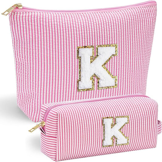 YOOLIFE Birthday Gifts for 3 4 5 6 7 8 9 10 11 12 13 Year Old Girls - Personalized Cute Pink Initial Birthday Gifts for Kids Makeup Bag for Girls Daughter Sister Teacher Friend Girlfriend K