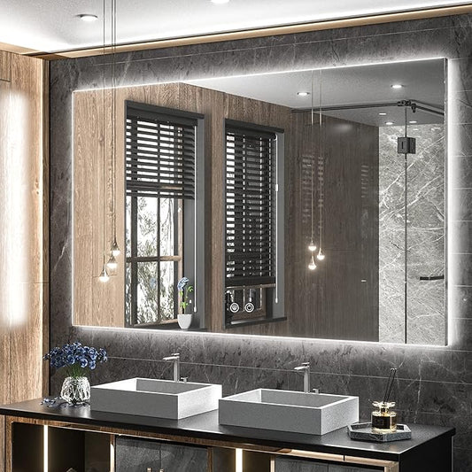 TETOTE 48 x 30 LED Backlit Bathroom Mirror with Light,3Color White/Warm/Natural,Anti-Fog Lighted Mirror,Dimmable,Vanity Mirror,Wall Mounted