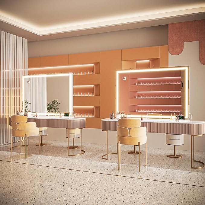 Hasipu Vanity Mirror with Lights and Bluetooth Speaker, 50.2" x 33.9" LED Makeup Mirror, Lighted Makeup Mirror with Dimmable 3 Modes, Touch Screen Control Vanity Mirror Round White