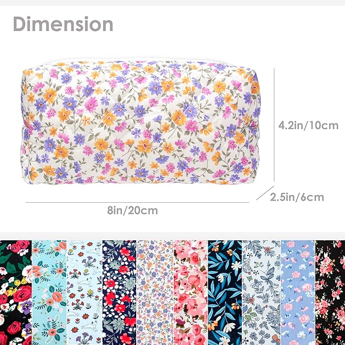 PAZIMIIK Vintage Quilted Makeup Bag Cosmetic Pouch for Brushes Pencils and Travel Make Up Accessories for Women and Girls,Little flower
