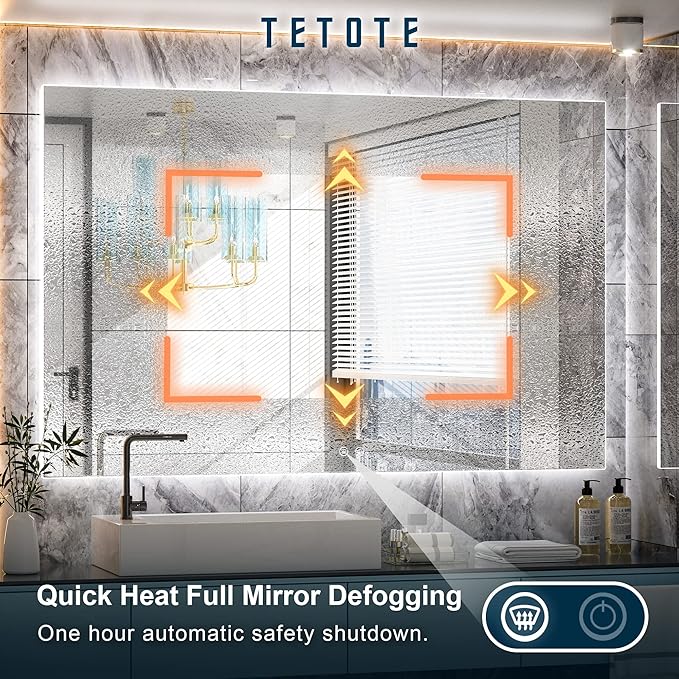 TETOTE 55 x 36 Inch LED Mirror Bathroom Backlit,Anti Fog,Dimmable,Vanity Lighted Mirror,(Horizontal/Vertical)