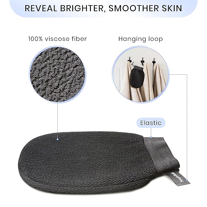 Korean Exfoliating Mitt for Remove Dead Skin. 100% Viscose Deep Kessa Exfoliating Glove for Body Scrub, Keratosis Pilaris and Self Tanning Removal. Easily Smooth Skin Surface. (1 Piece)