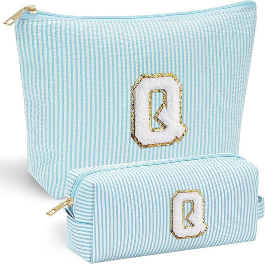 YOOLIFE Initial Makeup Bag for Women Girls - Teenager Girl Gift Ideas | Cute Make Up Bag | Personalized Gifts for Women Friends | Skin Care Bag | Mothers Day Gifts | Tween Girls Trendy Stuff Q