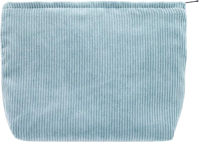PAZIMIIK Makeup Bag Large Zipper Corduroy Make Up Pouch for Purse Travel Canvas Cosmetic Organizer for Women Brush Storage,Blue