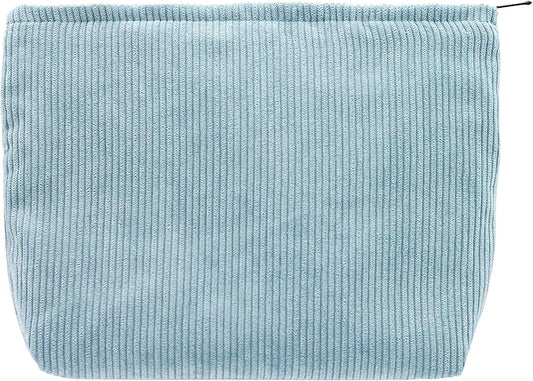 PAZIMIIK Makeup Bag Large Zipper Corduroy Make Up Pouch for Purse Travel Canvas Cosmetic Organizer for Women Brush Storage,Blue
