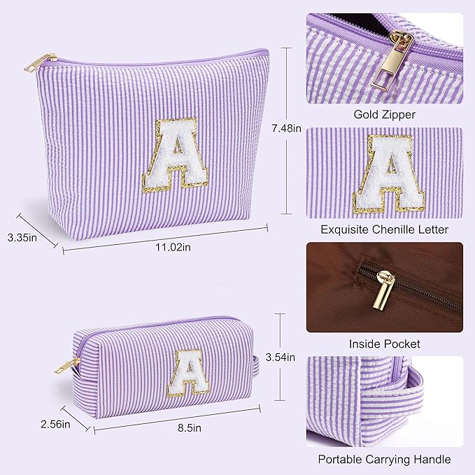 YOOLIFE Birthday Gifts for Kids - Personalized Monogram Makeup Bag Cosmetic Bag Travel Toiletry Bag | Makeup Bag for Girls Teen Girl Friend Sister Wife Girlfriend Daughter Gifts Purple A