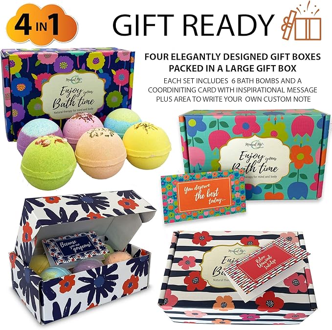 Bath Bombs for Women Gift Set - 24 Natural and Organic Bath Bombs with Essential Oils & Moisturizing Shea Butter, Spa Birthday Gift, Selfcare Gifts for Her, Women, Teen Girls, Kids, Bridesmaid Gift