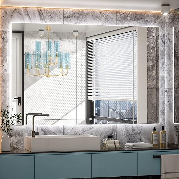TETOTE 55 x 36 Inch LED Mirror Bathroom Backlit,Anti Fog,Dimmable,Vanity Lighted Mirror,(Horizontal/Vertical)