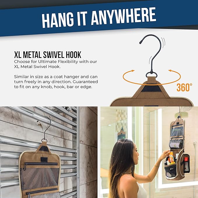 D&D Hanging Travel Toiletry Bag for Men and Women – Large Cosmetics, Makeup and Toiletries Organizer Kit with 10 Compartments, YKK Zippers, XXL Metal Swivel Hook, Water-Resistant Nylon