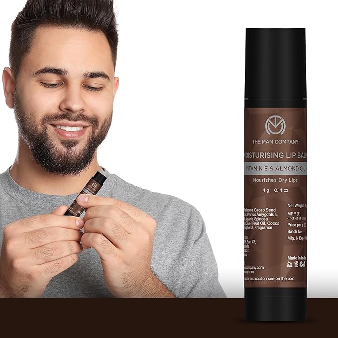 The Man Company Nourishing Lip Balm with Vitamin E, Almond & Olive Oil | Soft, Supple, Moisturizes | Free from Dry/Chapped Lips - 4gm