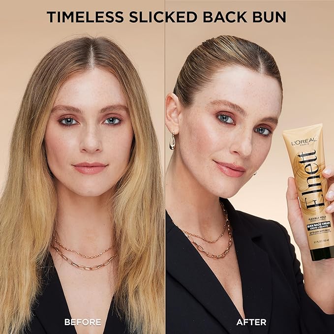L'Oreal Paris Elnett Slick Back Styling Cream, Anti-Frizz Hair Cream for Flexible Hold, Frizz Control, Polished Shine and Slick Finish, 5.1 Fl Oz