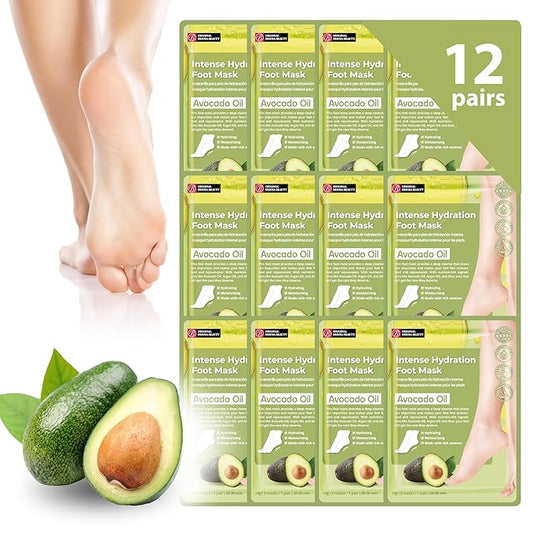 Original Derma Beauty Foot Mask 12 Pairs Intense Hydration Avocado Oil Moisturizing Foot Mask Set Body Exfoliator Callus Remover Foot Masks Foot Bath Pedicure Supplies for Beauty & Personal Care