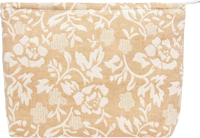 PAZIMIIK Makeup Bag Large Cotton Zipper Pouch for Purse Travel Canvas Make Up Organizer for Women Cosmetic,Rose Linen