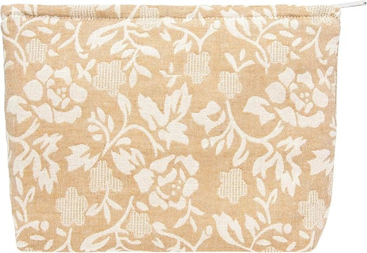 PAZIMIIK Makeup Bag Large Cotton Zipper Pouch for Purse Travel Canvas Make Up Organizer for Women Cosmetic,Rose Linen