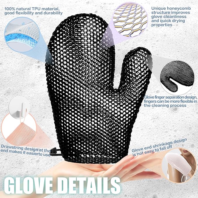 Bath Mitt - Exfoliating Glove, Honeycomb Body Scrubber,Massage Body Scrub Gloves for Home Spa,Mitt Sponges for Cleaning Body,Deep and Gentle,Fast foaming (White(Softer,Medium Size))