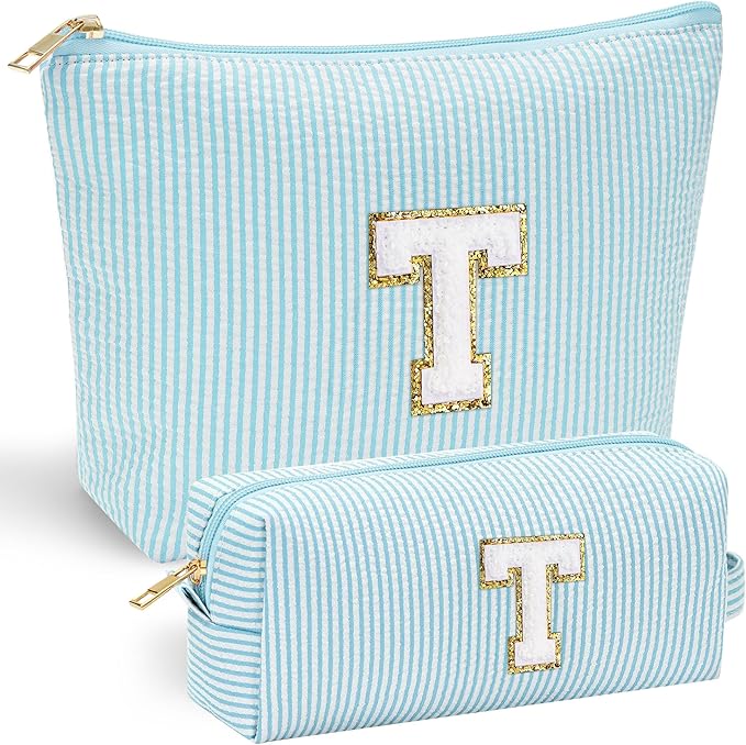 YOOLIFE Initial Makeup Bag for Women Girls - Skin Care for Teens 10-12 | Make Up Bag | Gifts for Women | Graduation Gifts | Mothers Day Gifts | Tween Girls Trendy Stuff Spring Break Essentials T