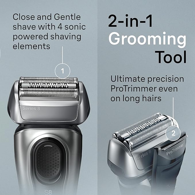 Braun Series 8 Electric Shaver, Shaving Kit with 4+1 Shaving Elements, Precision Long Hair Trimmer, SmartCare Center, PowerCase
