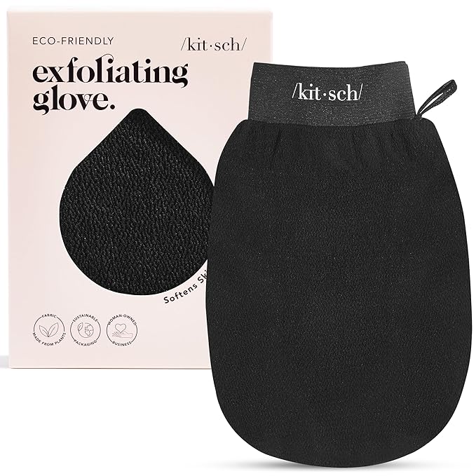 Kitsch Exfoliating Glove – Korean Exfoliating Mitt & Deep Exfoliating Body Scrubber for Shower, Bath | Body Exfoliator, Dead Skin Remover | Skin Care for Smooth, Renewed Skin - 1pc, Black