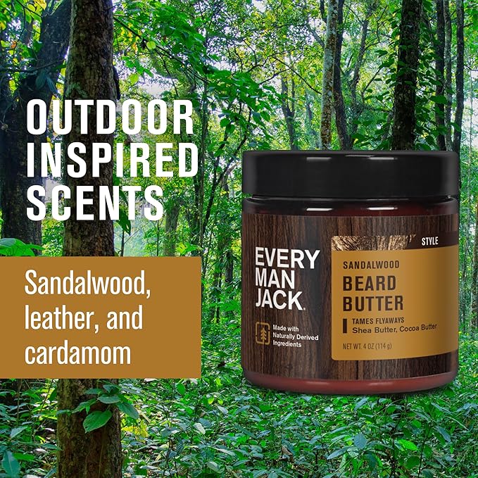 Every Man Jack Beard Butter- Subtle Sandalwood Fragrance - Hydrates and Styles Dry, Unruly Beards While Relieving Itch - Naturally Derived with Shea Butter and Coconut Oil - 4-ounce (2 Pack)