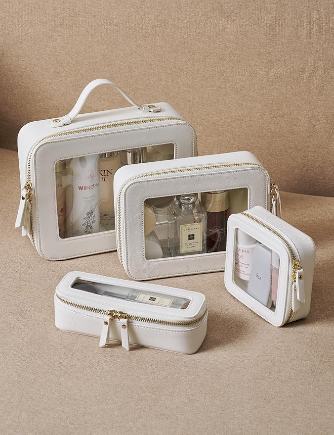 Popvibe Clear Makeup Bag Travel Cosmetic Case Transparent Toiletry Bag with Zipper, Portable Make Up Organizer Traveling Compact Car Bag for Essentials