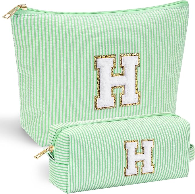 YOOLIFE Initial Makeup Bag for Women - Teen Girl Gifts Trendy Stuff Monogram Cute Makeup Bags Make Up Case for Women Her Best Friend Friendship Sister Teacher, Personalized Birthday Gifts H