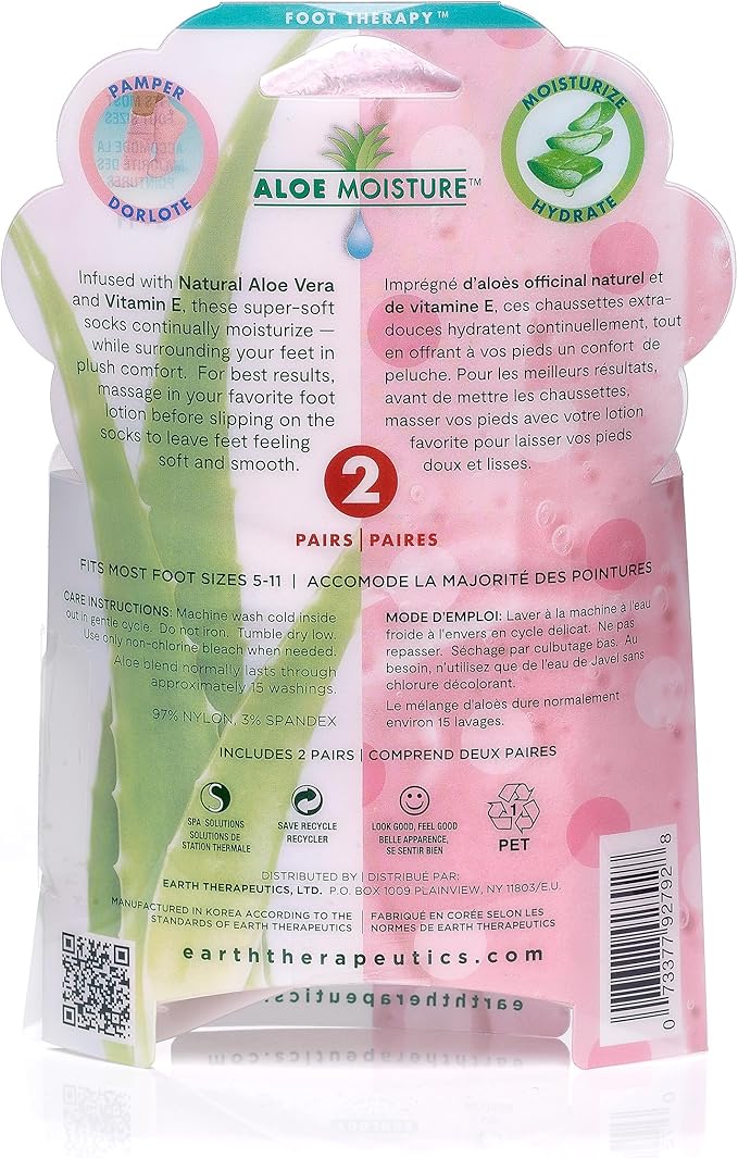 Earth Therapeutics Aloe Vera Socks – Infused with natural aloe vera & Vitamin E – Helps Dry Feet, Cracked Heels, Calluses,Use with Favorite Lotion for Spa Pedicure – Pink/Polka Dots,2 Pairs