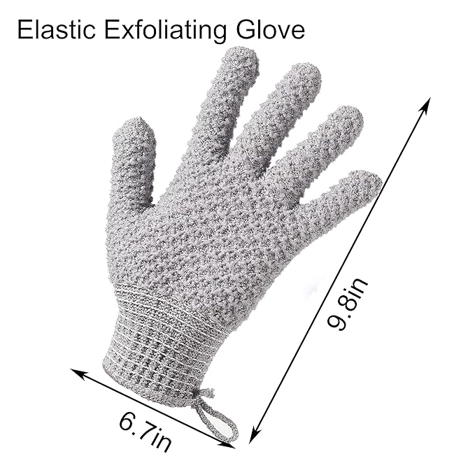 Bath Exfoliating Gloves Scrub - 4 Pcs (2Pairs) Lengthened and Large Exfoliating Scrubbing Gloves for Shower, Spa, Massage - Scrub Exfoliating Mitts for Body, Face, Hand and Foot (black and gray)