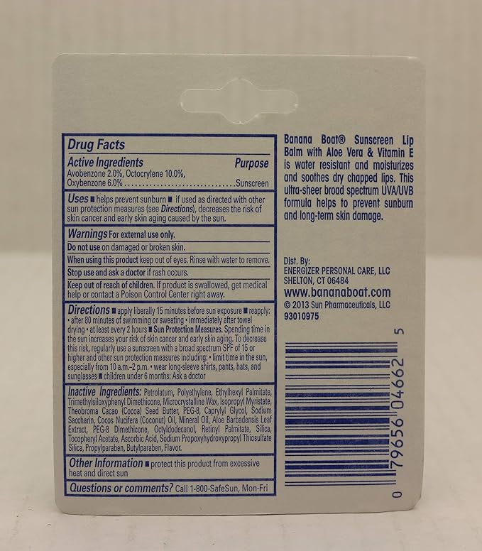 Banana Boat Spf#45 Lip Balm Sunscreen 0.15 Ounce (12 Pieces) Strip (4ml)