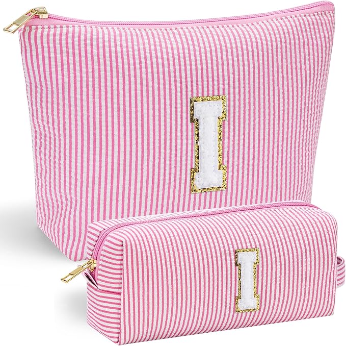 YOOLIFE Mom Birthday Gifts for Women, Personalized Monogram Makeup Bag Cosmetic Bag Travel Toiletry Bag Birthday Gifts for Women Her Bridesmaid Friend Sister Wife Girlfriend Daughter Gifts Pink I