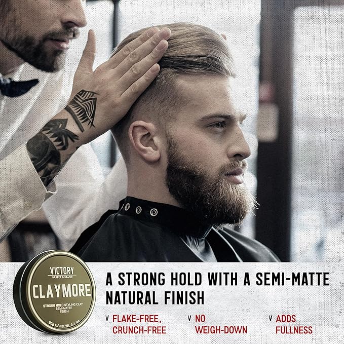 Victory Barber & Brand Claymore Men's Strong Hold Matte Finish Clay Pomade | Made in the USA for the Rough and the Ready
