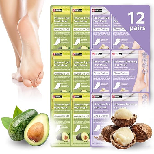 Original Derma Beauty Foot Mask 12 Pairs Shea Butter + Avocado Foot Mask - Foot Masks after Callus Remover Pedicure Supplies