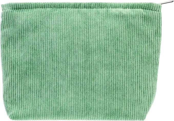PAZIMIIK Makeup Bag Large Zipper Corduroy Make Up Pouch for Purse Travel Canvas Cosmetic Organizer for Women Brush Storage,Green