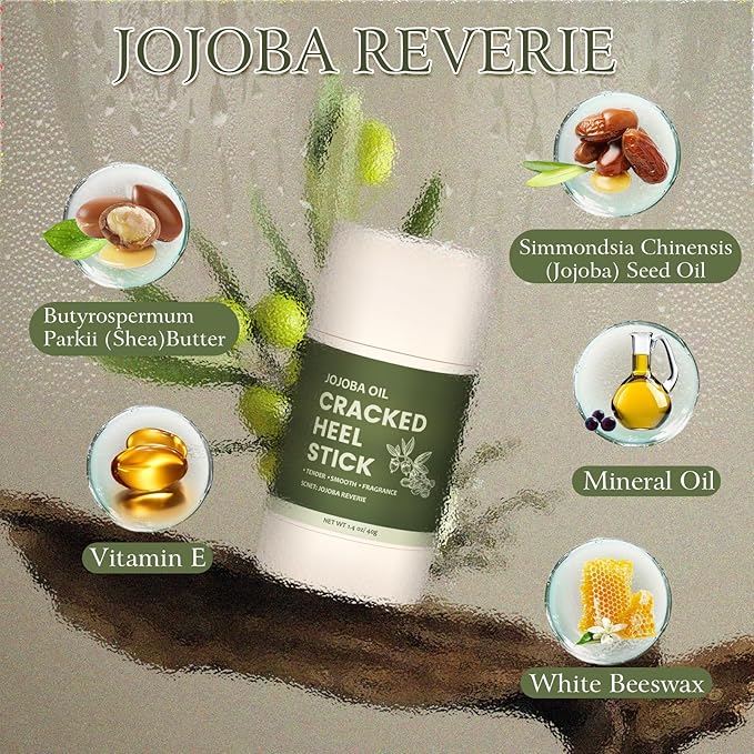 4 Pcs Cracked Heel Treatment & Repair Stick Set (with 2 Foot Balms + 2 Heel Socks) – Rose Oil & Jojoba Oil Infused cracked heel stick Balm for Dry, Cracked Heels – No-Mess Applicator, Travel-Friendly