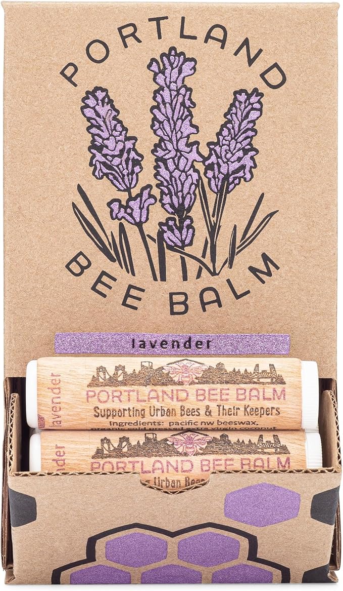 Portland Bee Balm All Natural Handmade Beeswax Based Lip Balm, Lavender 24 Count