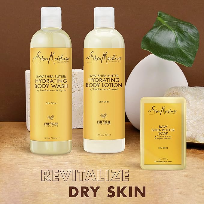 SheaMoisture Hydrating Bath and Body Kit Skin Care Products for Dry Skin Raw Shea Butter Hydrating Pack of 3