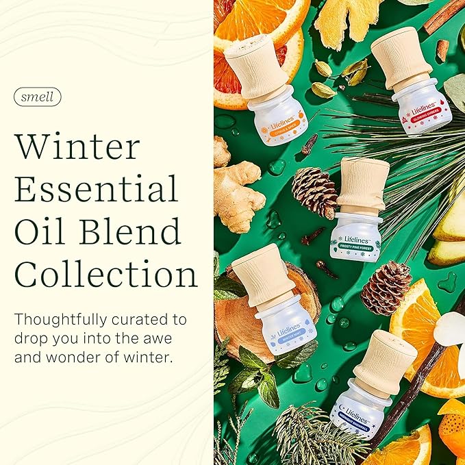 Lifelines Essential Oil Blend Discovery Set, 5 Pack Winter - Aromatherapy Scented Oils with Mess-Free Precision Pump for Diffusers & Humidifiers - Aroma Experience with 5 Unique Blends