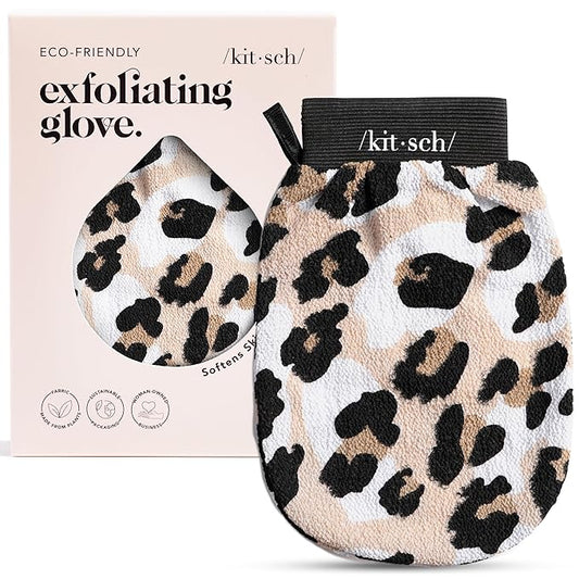 Kitsch Exfoliating Glove – Korean Exfoliating Mitt & Deep Exfoliating Body Scrubber for Shower, Bath | Body Exfoliator, Dead Skin Remover | Skin Care for Smooth, Renewed Skin - 1pc, Leopard