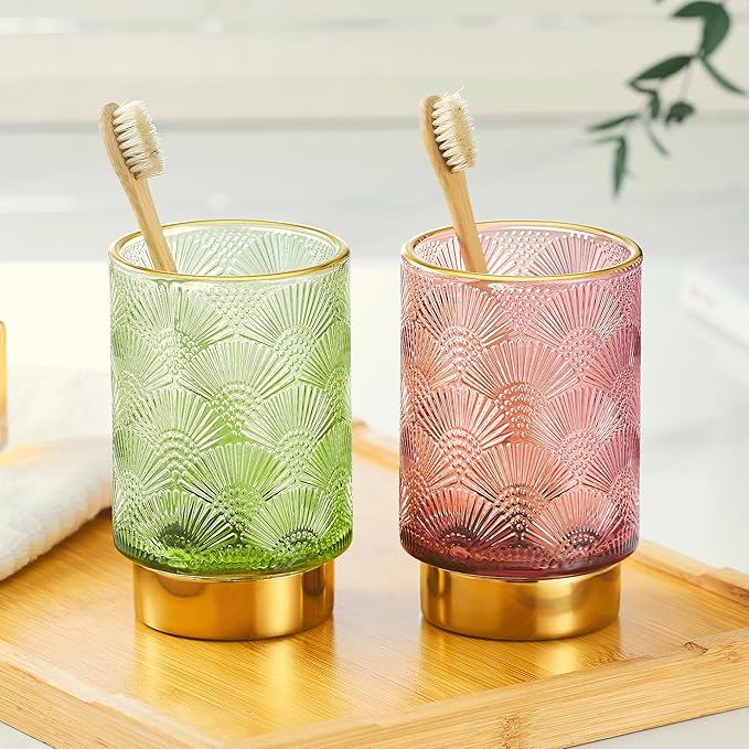 Makeup Brush Holder Organizer,Toothbrush Holders,Desk Pen Pencil Holder,Multifunctional Vintage Glass Brush Cup（A41-4-US）