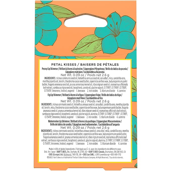 Burt's Bees Lip Balm Spring Gifts, 3 Nourishing Lip Care Shimmers for All Day Glow, Kissable Color Spring Gift Set -Peony, Fig & Rhubarb (Packaging May Vary)