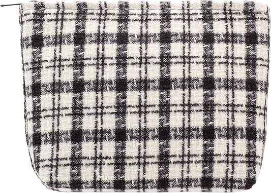 Makeup Bags for Purse Zipper Cosmetic Pouch Large Travel Canvas Make Up Organizer Tool Pouch for Women and Girls,Plaid Black